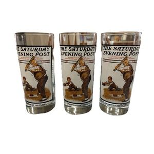 3 Saturday Evening Post 16oz Drinking Glass Gramps At The Plate Aug‎ 5th 1916